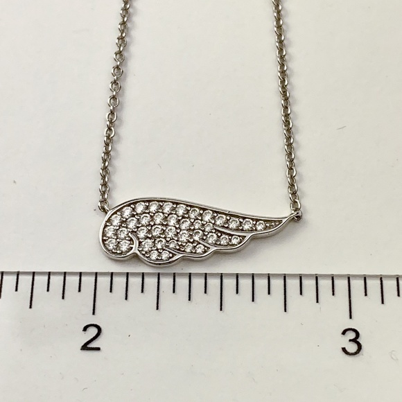 Sterling 925 Angel Wing Pendant w/ Cubic Zirconia (CZs) Adj Chain Necklace - Picture 6 of 10